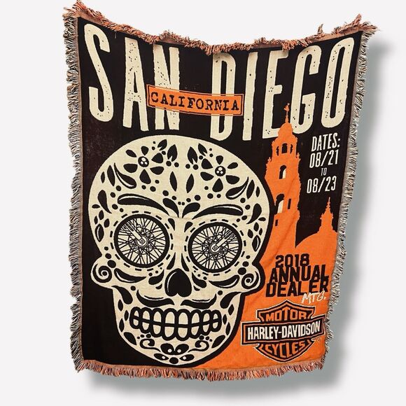 Harley Davidson Fringe Throw Blanket - Picture 3 of 9